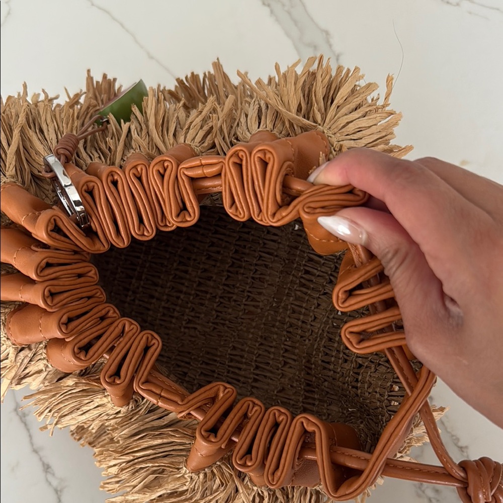 Simon Miller Scrunch Raffia Fringe Bag Pouch Clutch - Picture 3 of 4